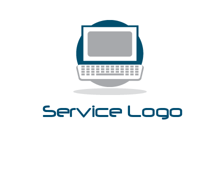 abstract monitor and keyboard inside the circle logo