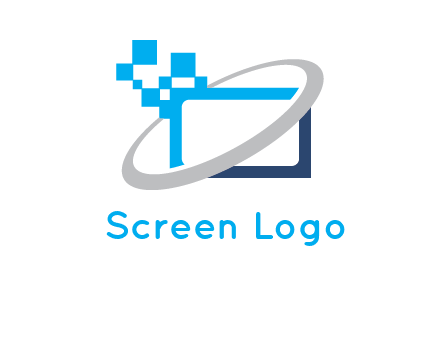 swoosh around the monitor with pixels logo