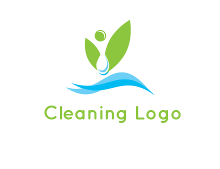 water drop with abstract leaves person on waves logo