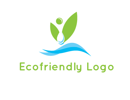water drop with abstract leaves person on waves logo