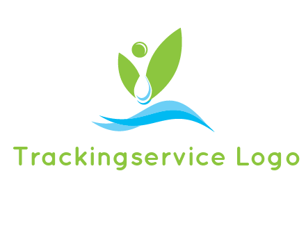 water drop with abstract leaves person on waves logo