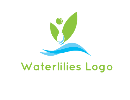 water drop with abstract leaves person on waves logo