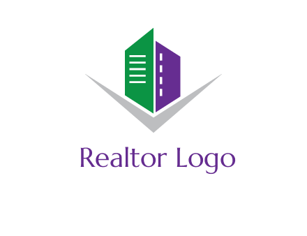 abstract building with letter v logo