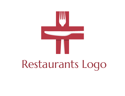 abstract spoon and knife in medical plus sign icon