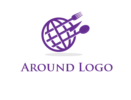globe combined with fork spoon and knife logo