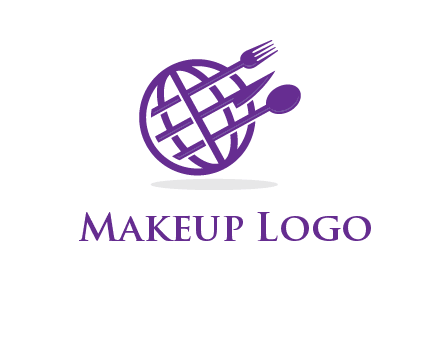 globe combined with fork spoon and knife logo