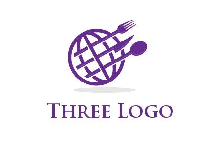 globe combined with fork spoon and knife logo
