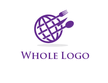 globe combined with fork spoon and knife logo