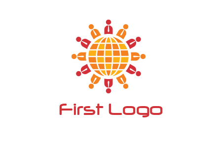 abstract people around abstract globe logo