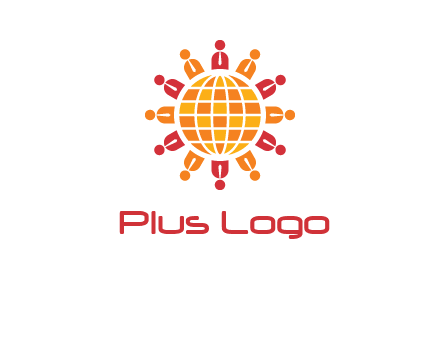 abstract people around abstract globe logo