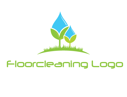 water drop merge with plant over grass logo