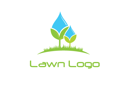 water drop merge with plant over grass logo