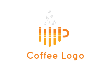 music bars forming coffee cup with notes logo