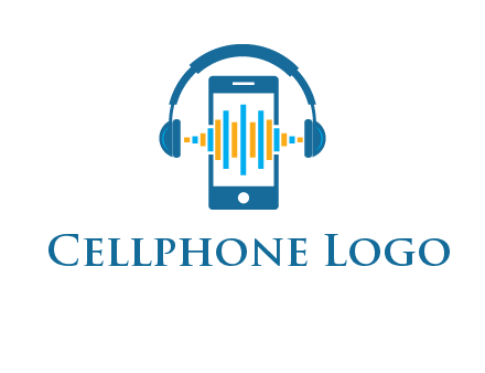 music sound waves on mobile with headphones logo
