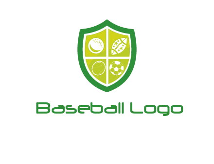 different sport balls in shield emblem