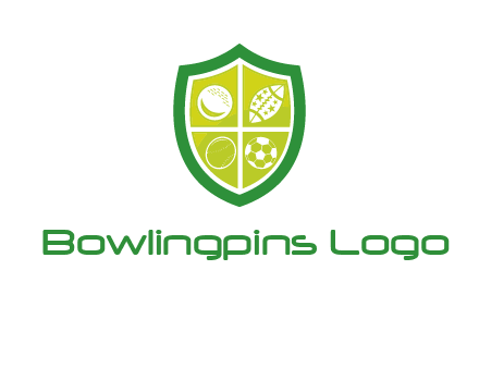 different sport balls in shield emblem