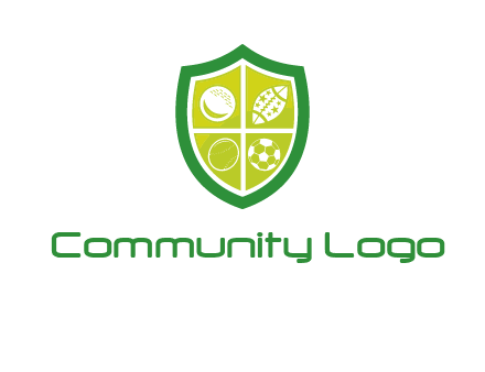 different sport balls in shield emblem