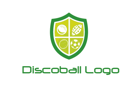 different sport balls in shield emblem
