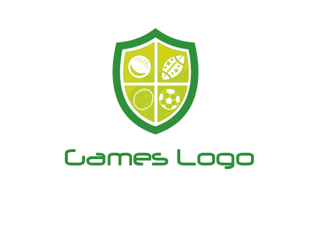 different sport balls in shield emblem