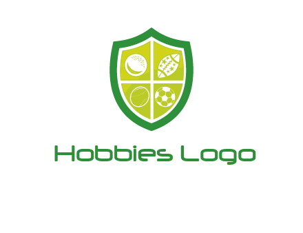 different sport balls in shield emblem