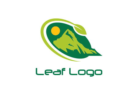 leaf swoosh and mountain logo