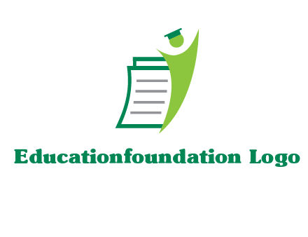 happy swoosh student against pages with graduation hat logo icon