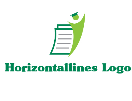 happy swoosh student against pages with graduation hat logo icon