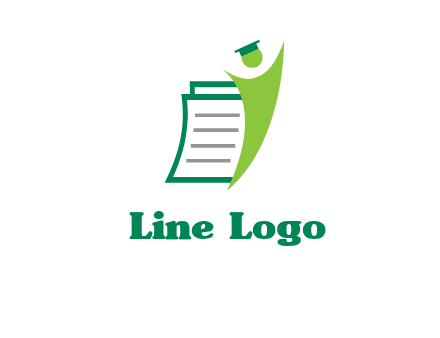 happy swoosh student against pages with graduation hat logo icon