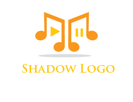 music notes with play and pause button logo