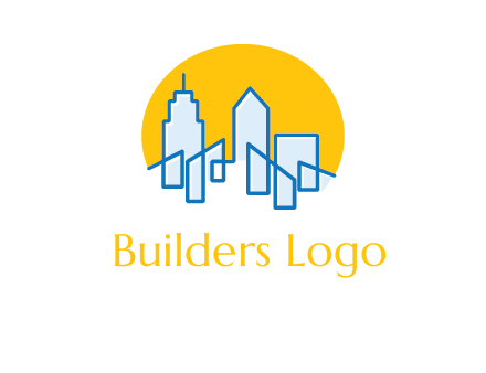 city buildings with sun behind logo