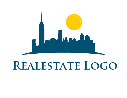 city skyline with sun logo
