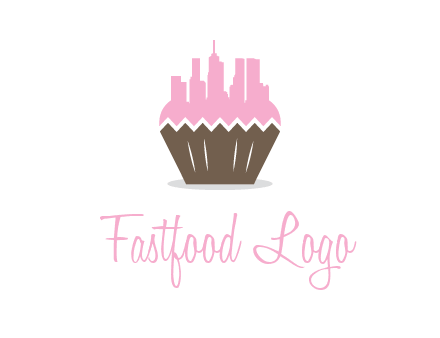 buildings forming cupcake food logo