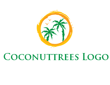 trees and birds in round travel logo