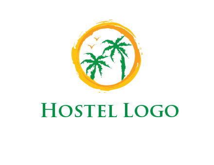 trees and birds in round travel logo