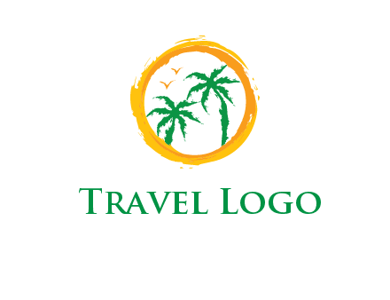 trees and birds in round travel logo