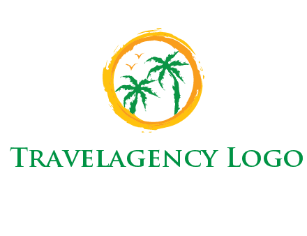 trees and birds in round travel logo