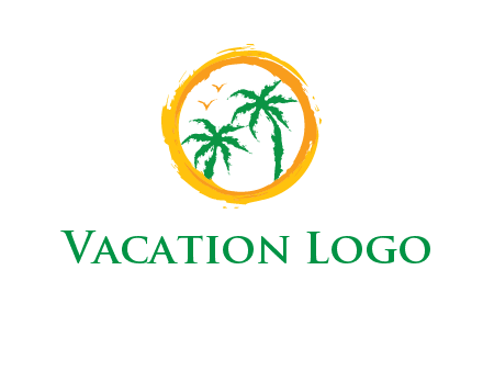 trees and birds in round travel logo