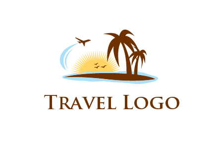 airplane sun trees travel logo