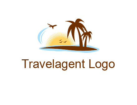 airplane sun trees travel logo