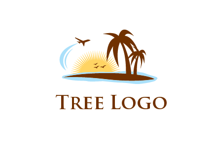 airplane sun trees travel logo