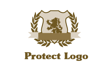 lion on shield logo with a wreath