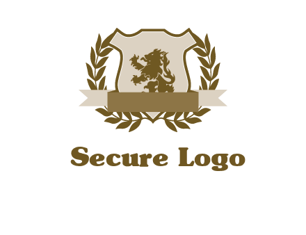 lion on shield logo with a wreath