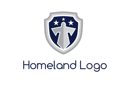 stars with sword in shield security logo