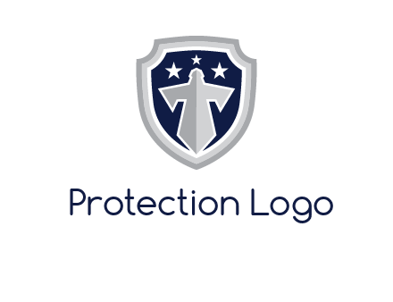 stars with sword in shield security logo