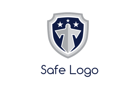 stars with sword in shield security logo