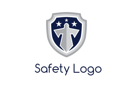 stars with sword in shield security logo