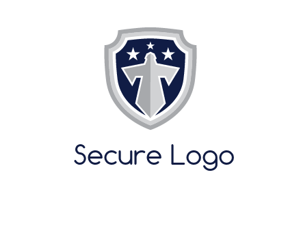 stars with sword in shield security logo