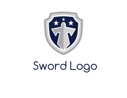 stars with sword in shield security logo