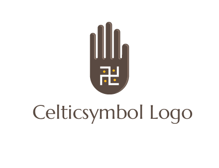 hand logo with the Swastika symbol