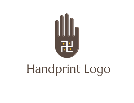 hand logo with the Swastika symbol